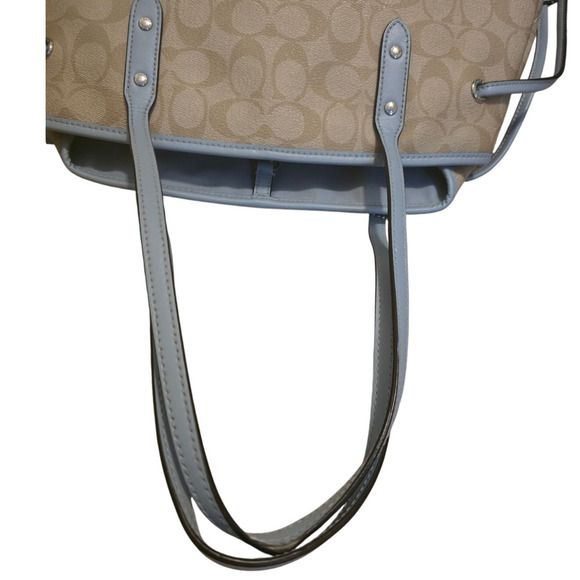 Coach Purse Womens Signature Carryall Drawstring Shoulder Tan Blue A2022-57842 - Picture 8 of 11